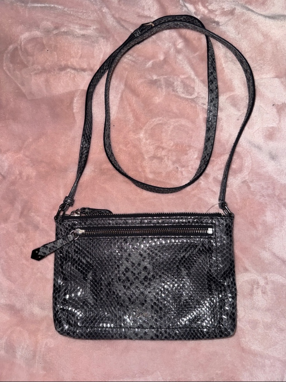 COLE HAAN  Black Snake-Embossed Crossbody Bag